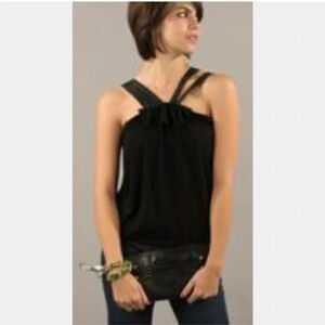 Ella Moss Asymmetrical Navy Blue Punk Grunge Strappy Elastic Waist Tank Top